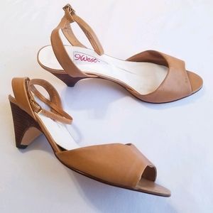 Vintage 9west | Leather Peep Toe Sandals 9